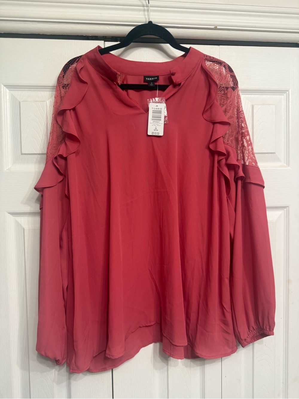 torrid Rose-Pink Lace Shoulder Ruffle Blouse